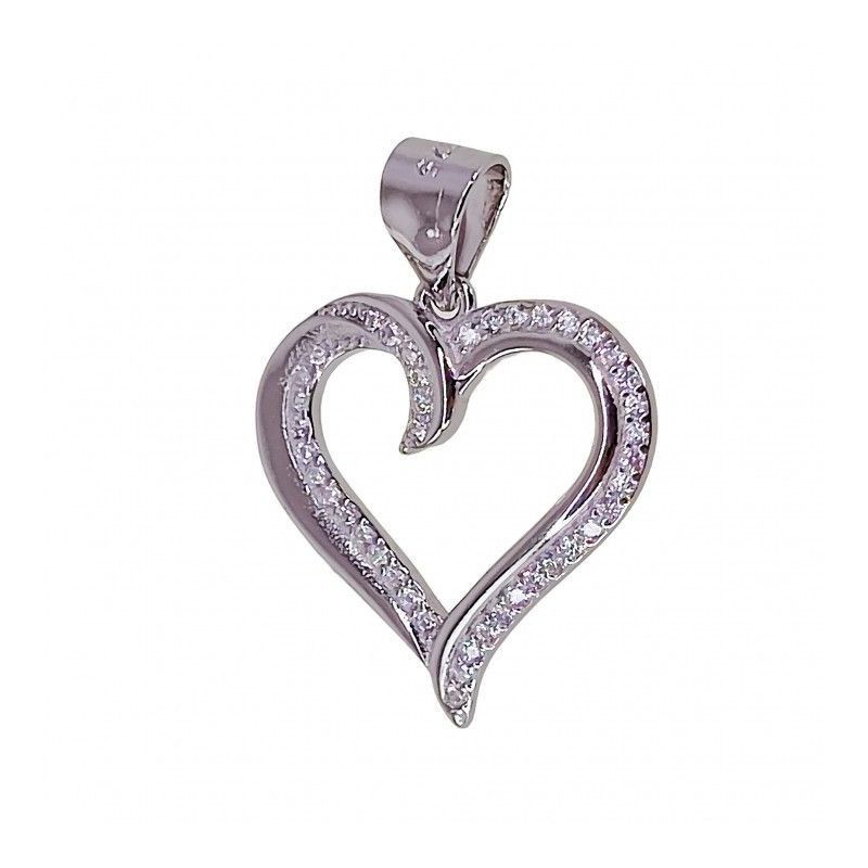 Colgante Corazón Calado con Piedras Circonitas en Plata de Ley 925mls