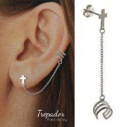 Pendiente Trepador Cruz con Cadena en Plata de Ley 925mls