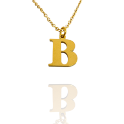 Collar con Inicial "B" en Acero Dorado Liso Hipoalergénico 316l