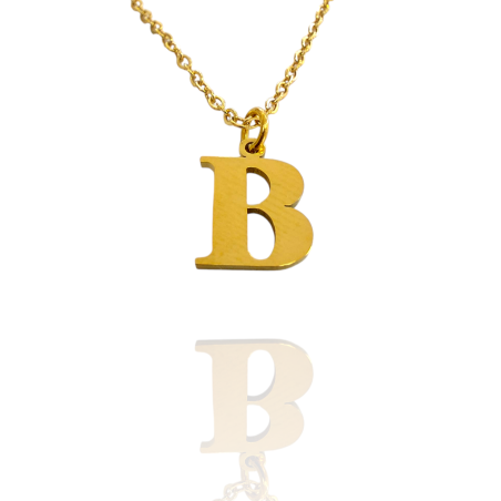 Collar con Inicial "B" en Acero Dorado Liso Hipoalergénico 316l