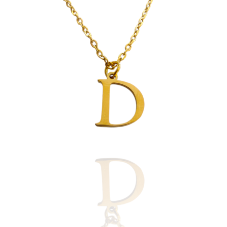 Collar con Inicial "D" en Acero Dorado Liso Hipoalergénico 316l