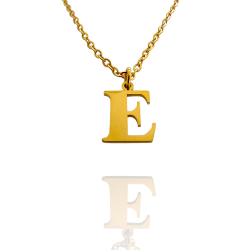 Collar con Inicial "E" en Acero Dorado Liso Hipoalergénico 316l