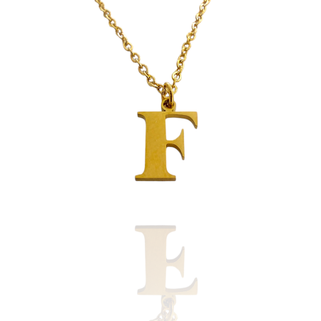 Collar con Inicial "F" en Acero Dorado Liso Hipoalergénico 316l
