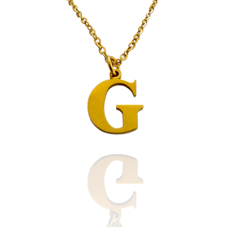 Collar con Inicial "G" en Acero Dorado Liso Hipoalergénico 316l