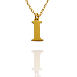 Collar con Inicial "I" en Acero Dorado Liso Hipoalergénico 316l