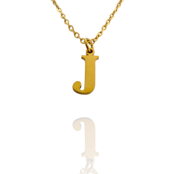 Collar con Inicial "J" en Acero Dorado Liso Hipoalergénico 316l
