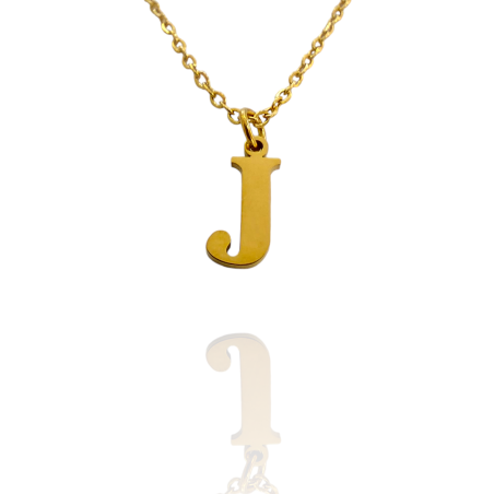 Collar con Inicial "J" en Acero Dorado Liso Hipoalergénico 316l