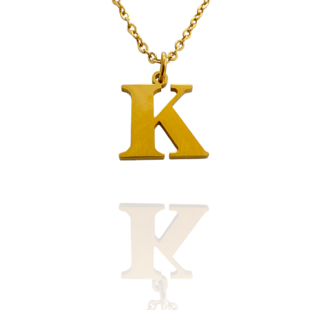 Collar con Inicial "K" en Acero Dorado Liso Hipoalergénico 316l