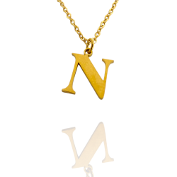 Collar con Inicial "N" en Acero Dorado Liso Hipoalergénico 316l