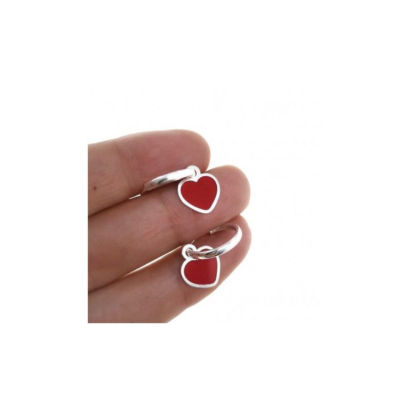 Aros de Corazón Rojo en Plata de Ley 925mls