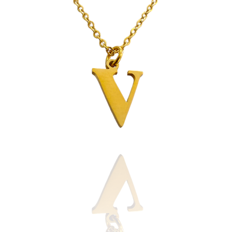 Collar con Inicial "V" en Acero Dorado Liso Hipoalergénico 316l