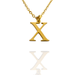 Collar con Inicial "X" en Acero Dorado Liso Hipoalergénico 316l