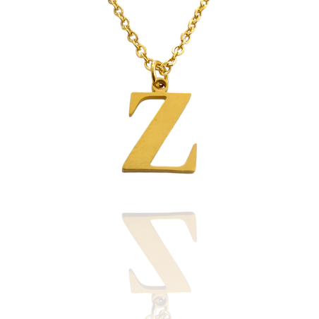 Collar con Inicial "Z" en Acero Dorado Liso Hipoalergénico 316l