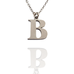 Collar con Inicial "B" en Acero Plateado Liso Hipoalergénico 316l