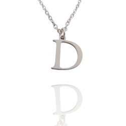 Collar con Inicial "D" en Acero Plateado Liso Hipoalergénico 316l