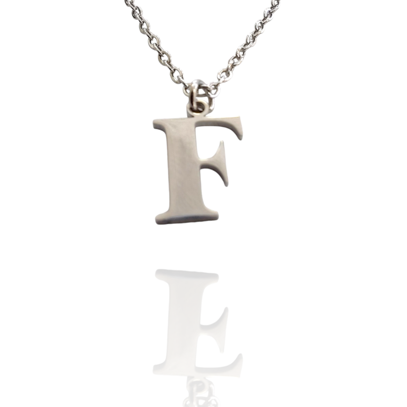 Collar con Inicial "F" en Acero Plateado Liso Hipoalergénico 316l