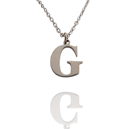 Collar con Inicial "G" en Acero Plateado Liso Hipoalergénico 316l