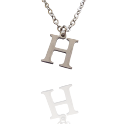 Collar con Inicial "H" en Acero Plateado Liso Hipoalergénico 316l
