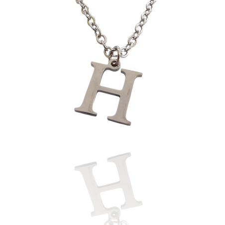 Collar con Inicial "H" en Acero Plateado Liso Hipoalergénico 316l