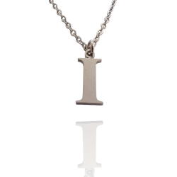 Collar con Inicial "I" en Acero Plateado Liso Hipoalergénico 316l