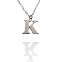 Collar con Inicial "K" en Acero Plateado Liso Hipoalergénico 316l