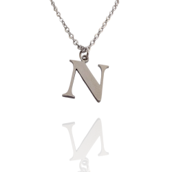 Collar con Inicial "N" en Acero Plateado Liso Hipoalergénico 316l