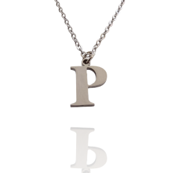 Collar con Inicial "P" en Acero Plateado Liso Hipoalergénico 316l