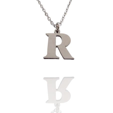 Collar con Inicial "R" en Acero Plateado Liso Hipoalergénico 316l