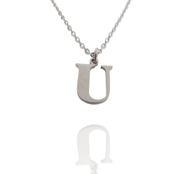 Collar con Inicial "U" en Acero Plateado Liso Hipoalergénico 316l