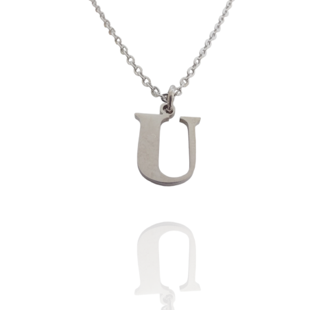 Collar con Inicial "U" en Acero Plateado Liso Hipoalergénico 316l
