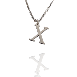 Collar con Inicial "X" en Acero Plateado Liso Hipoalergénico 316l