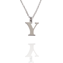 Collar con Inicial "Y" en Acero Plateado Liso Hipoalergénico 316l