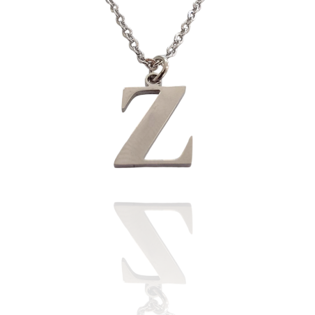 Collar con Inicial "Z" en Acero Plateado Liso Hipoalergénico 316l