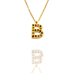 Collar con Inicial "B" en Acero Dorado Circonitas Hipoalergénico 316l