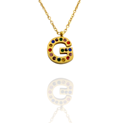 Collar con Inicial "G" en Acero Dorado Circonitas Hipoalergénico 316l