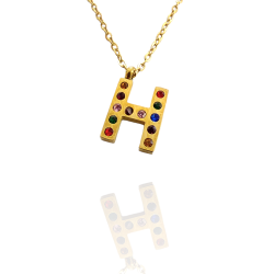 Collar con Inicial "H" en Acero Dorado Circonitas Hipoalergénico 316l
