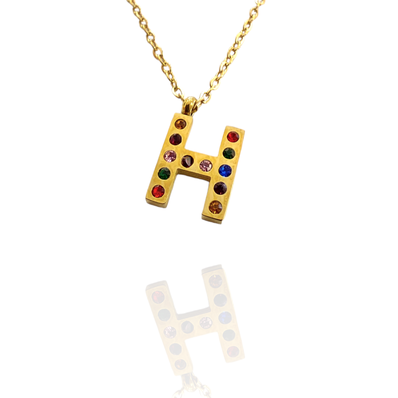 Collar con Inicial "H" en Acero Dorado Circonitas Hipoalergénico 316l