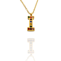 Collar con Inicial "I" en Acero Dorado Circonitas Hipoalergénico 316l