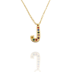 Collar con Inicial "J" en Acero Dorado Circonitas Hipoalergénico 316l