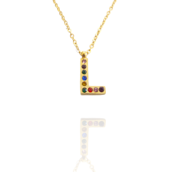 Collar con Inicial "L" en Acero Dorado Circonitas Hipoalergénico 316l