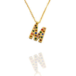 Collar con Inicial "M" en Acero Dorado Circonitas Hipoalergénico 316l