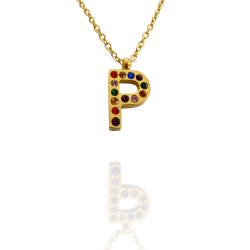 Collar con Inicial "P" en Acero Dorado Circonitas Hipoalergénico 316l