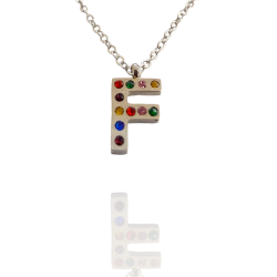 Collar con Inicial "F" en Acero Plateado Circonitas Hipoalergénico 316l
