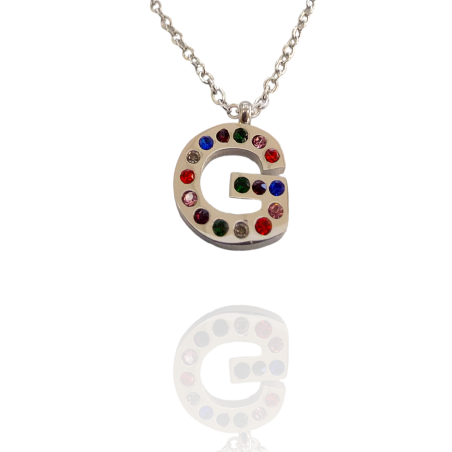 Collar con Inicial "G" en Acero Plateado Circonitas Hipoalergénico 316l