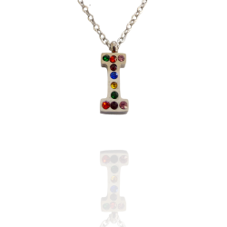 Collar con Inicial "I" en Acero Plateado Circonitas Hipoalergénico 316l