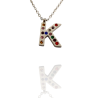 Collar con Inicial "K" en Acero Plateado Circonitas Hipoalergénico 316l
