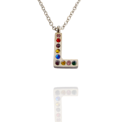 Collar con Inicial "L" en Acero Plateado Circonitas Hipoalergénico 316l