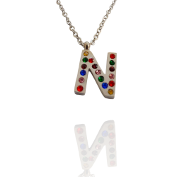 Collar con Inicial "N" en Acero Plateado Circonitas Hipoalergénico 316l