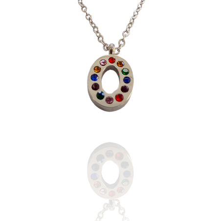 Collar con Inicial "O" en Acero Plateado Circonitas Hipoalergénico 316l