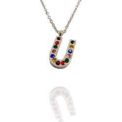 Collar con Inicial "U" en Acero Plateado Circonitas Hipoalergénico 316l